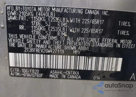 2016 Toyota Rav4 Le из США, поврежденный, VIN 2T3BFREV2GW427119